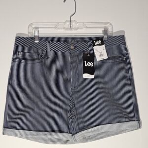 Lee Black and White Jean Shorts with Pinstripe Design
